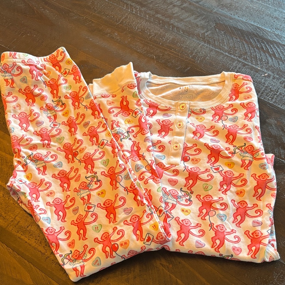 Roller Rabbit Pink Monkey Print Kids Pajama Set Valentines Day 2025
